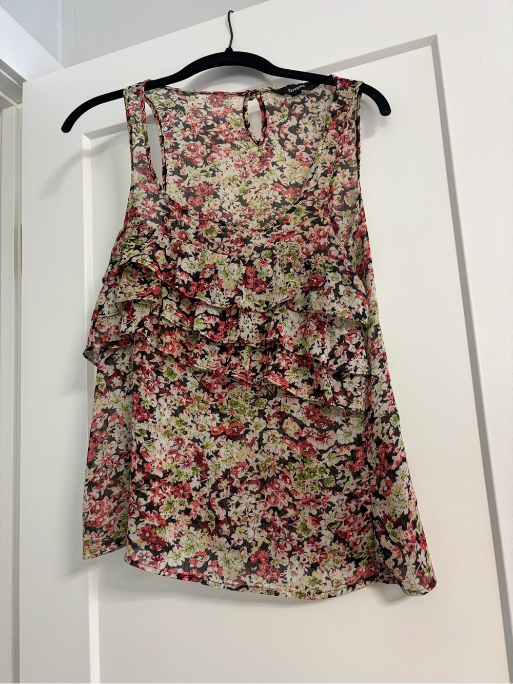 Express Floral Ruffle Sleeveless Camisole - Pink & Green